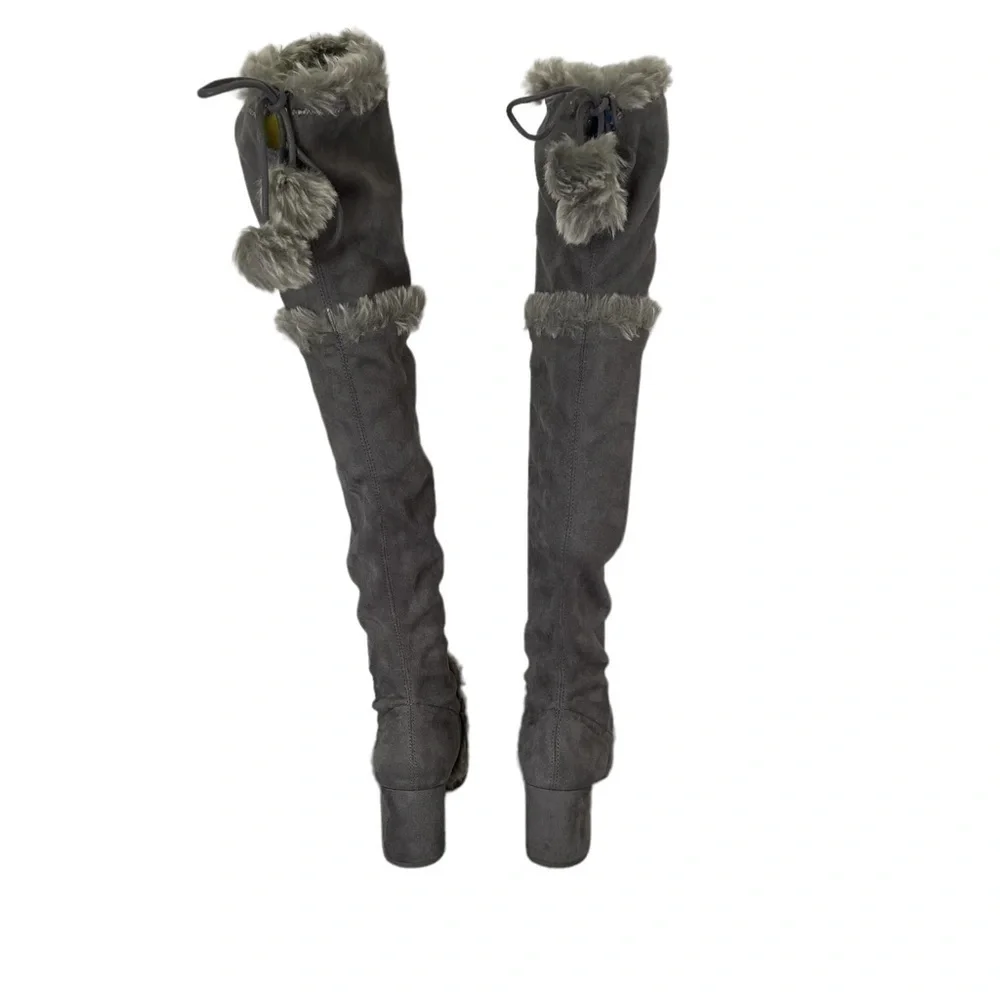 Charles By Charles David Grey Faux Fur Trimmed Over-the-Knee Boot